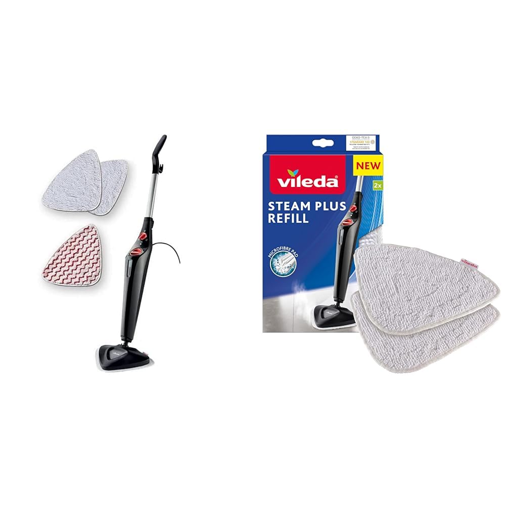 Vileda Steam PLUS con Power Pad|scopa a vapore|pulizia e igiene| & Panno Ricambio Scopa Vapore, in Microfibra 3D, Compatibile con Lavapavimenti a Vapore 100°C