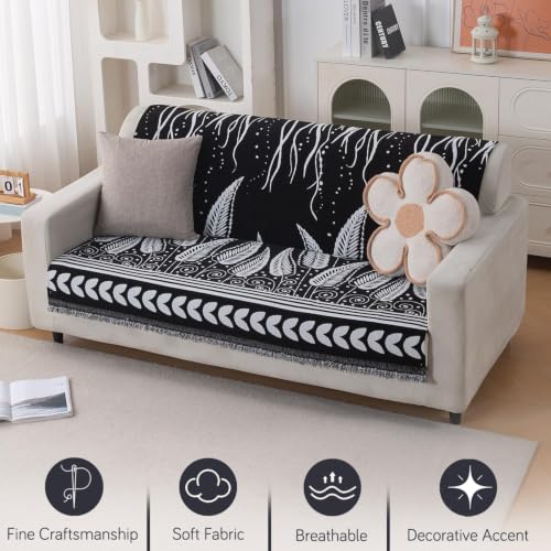 Image of HOKIPO Serene Abode Sofa Cover 3 Seater, 180x175 cm, Black Fern Tribal