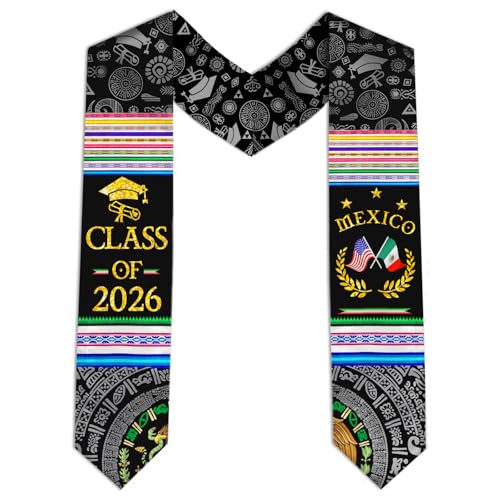Ulikuwa Mexican American Flag Graduation Stole 2026, Hispanic Heritage V Shape Sash for Mexico Graduation, Class of 2026 Stole for Proud Mexican Graduates
