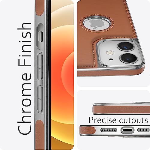 Image of Amazon Basics Back Cover iPhone 12 Mini Silver Electroplated Chrome | Full Camera Protection | Chrome Leather | Flexible Pu Leather Bumper Case (Tan)