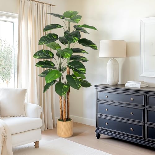 GarveeHome Artificial Plant Indoor 6ft, Fake Tree with Decorative Planter,Tall Faux Floor Plants,Indoor and Outdoor Artificial Scindapsus Aureus Trees for Home Office Decor