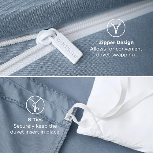 Image of Bedsure Duvet Cover Full Size - Soft Double Brushed Bedding Set for Kids & Adults, Zipper Closure, 3 Pieces, Includes 1 Duvet Cover (80 inchx90 inch) & 2 Pillow Shams, NO Comforter, Dusty Blue