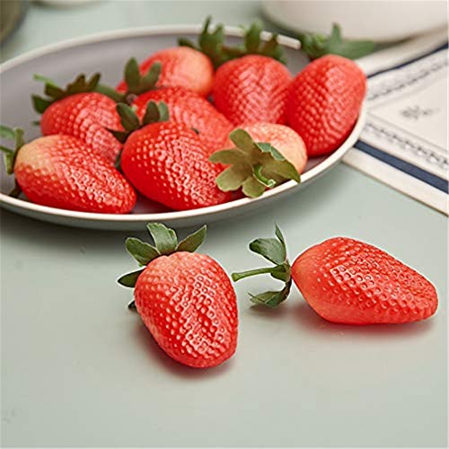 Image of Ulalaza 12Pcs Fake Strawberry Artificial Fruits Model Lifelike Big Red Strawberry Party Decoration Desk Ornament
