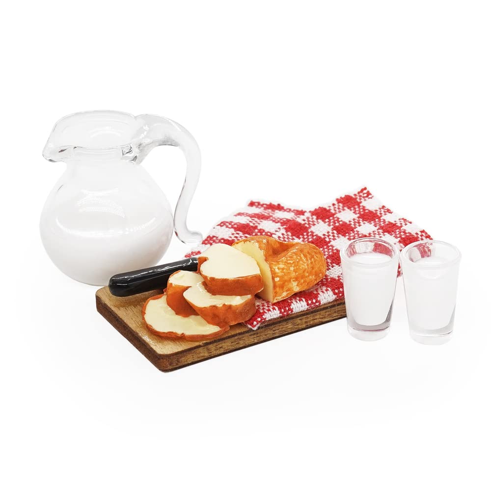 Odoria 1/12 Scale Dolls House Miniature Milk Jug and Bread on Board Dollhouse Accessories