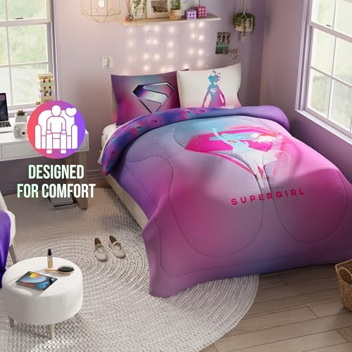 Image of Supergirl Movie Bedding Set, Full Size, 5-Piece Super Soft Cozy Reversible Comforter & Sheet Set (Officially Licensed Product) by Franco