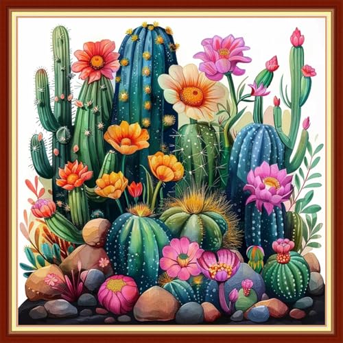 Image of Joyhoor Stamped Cross Stitch Kits for Beginners, Needlepoint Kits for Adults, 11CT Counted Embroidery Kits-Succulent Plants 18x18 inchs