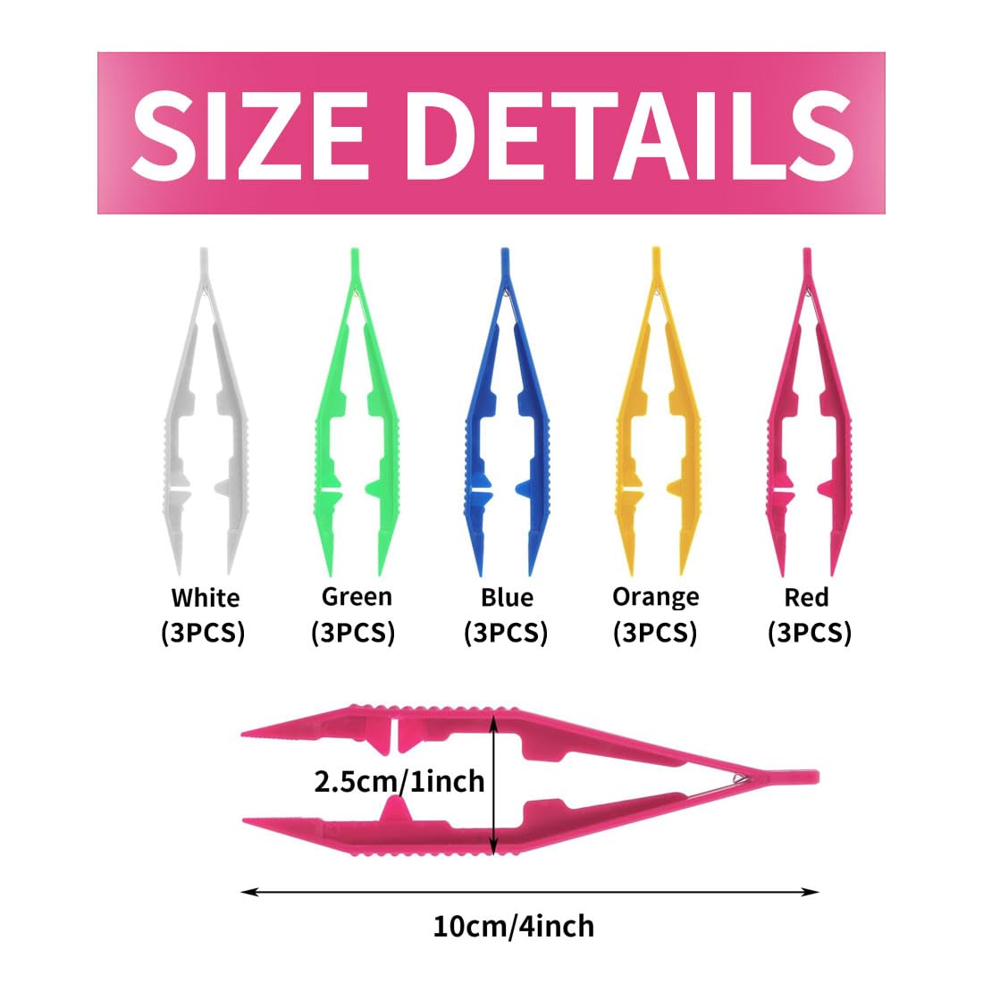 Pinzas Manualidades - 15 pcs Pinzas de plástico Paquete,10 cm Pinzas de Primeros Auxilios Pinzas de Cuentas a Granel para fusibles para niños Hechos a Mano Manualidades