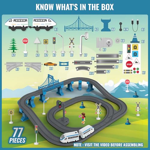 Image of BOOGYWOOGY Vande Bharat Express Toy Train Set | 77-Piece Battery-Operated Indian Railway Set with DIY Magnetic Tracks | Educational City Train Set for Kids 3, Multicolor