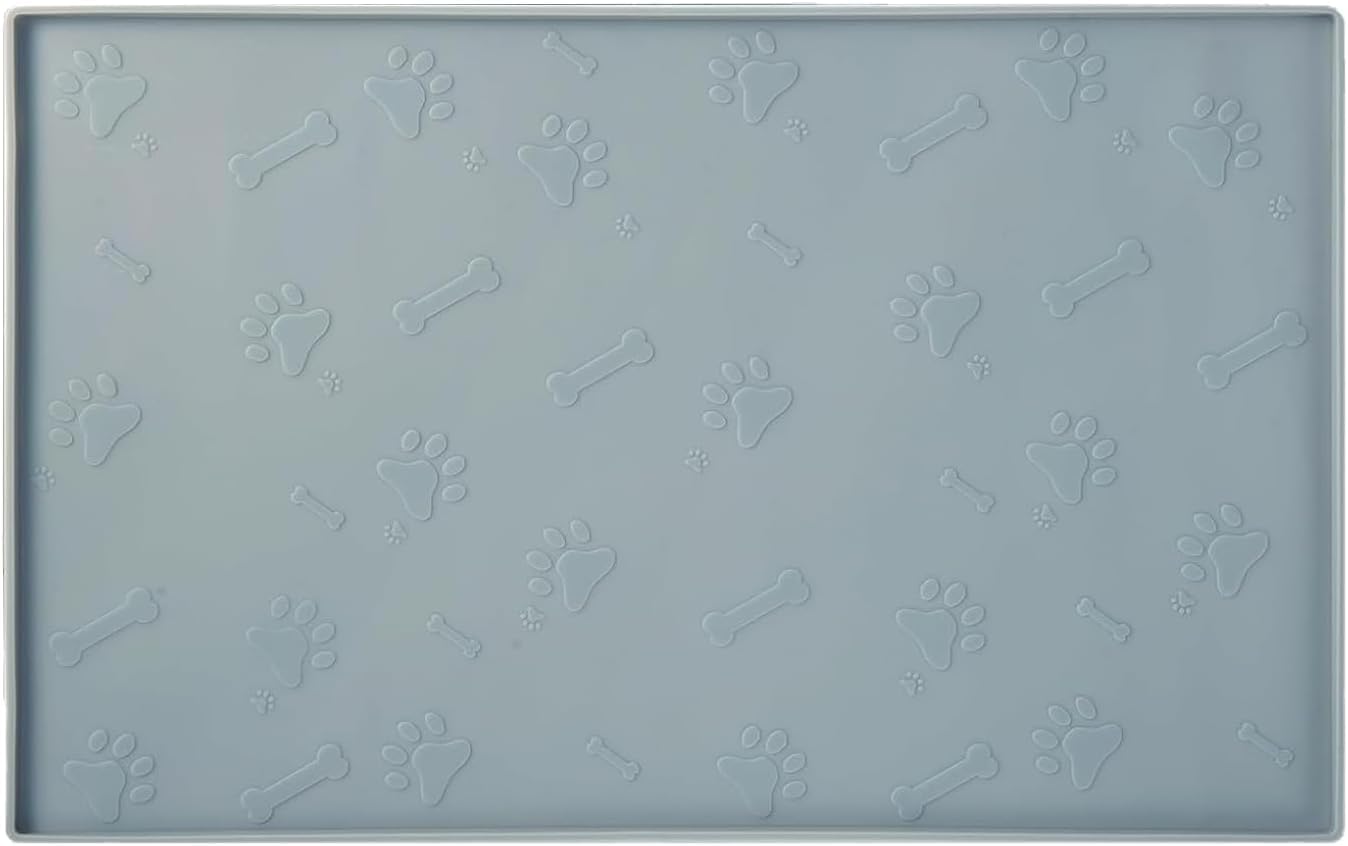 Pet Feeding Mat, Waterproof Dog Cat Food Mat with Raised Edges, Dog Cat Water Bowl Placemats for Food and Water Prevent Spill (Grey, M-40X30CM)