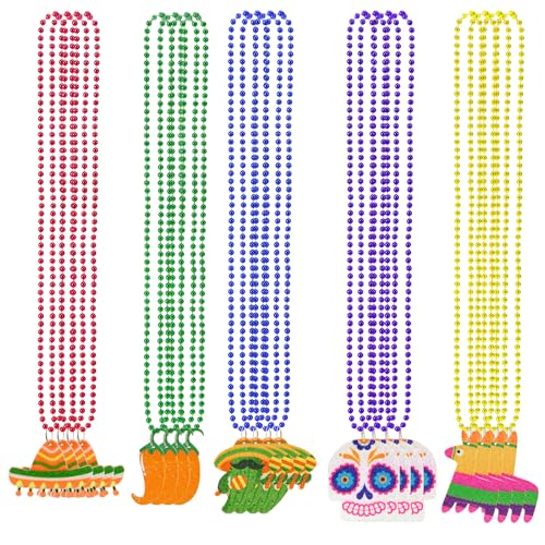 Labrostar 20Pcs Cinco De Mayo Decorations Fiesta Party Favors Fiesta Beaded Necklaces for Mexican Birthday Bachelorette Party Supplies Photo Props Carnivals Event Decorations