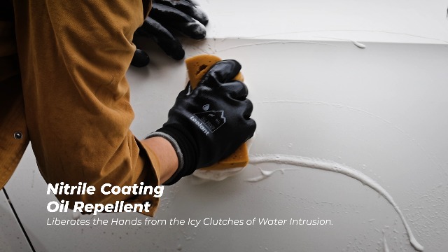 Image of toolant Waterproof Winter Work Gloves, Double Nitrile Oil Resistant Grip | Thermal Insulation, Waterproof Protection in Freezer Work, Construction, Mechanics, Mining, Plumbing, Black, Small