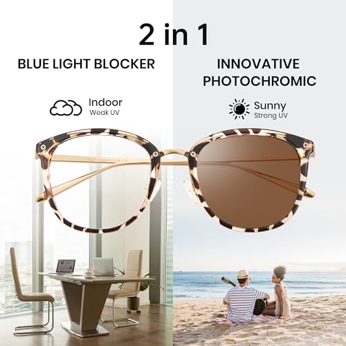 Image of Cyxus Blue Light Glasses Photochromic Lens for Women, Fashionable Computer Glasses on Office Reduce Eye Strain Anti Migraine Great for Working Reading