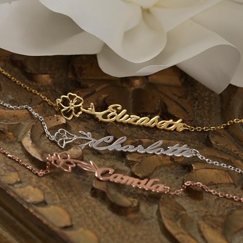 Custom Birth Flower Name Bracelet, Personalized Birth Month Flower Name Bracelet, Mothers Day Birthday Gifts for Her, Mom, Grandma, Friend, Sister, Dainty Floral Link Bracelet3