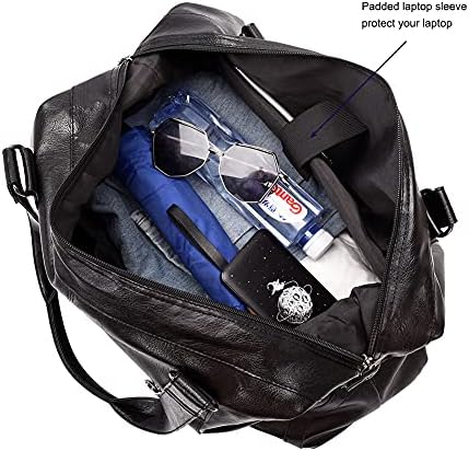 Large Capacity Leather Duffle Bag for Travel Oversized Carry On Overnight Weekender Bag for Men (Black) 2 Large Capacity Leather Duffle Bag for Travel Oversized Carry On Overnight Weekender Bag for Men (Black)