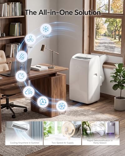 Image of Feelfunn 12,000 BTU Portable Air Conditioner, Cools 600 Sq.Ft, 4-in-1 Quiet AC Unit with Turbo Cooling, Fan & Dehumidifier, Auto Swing, Remote, 24H Timer, Window Kit for Bedroom Office Dorm Apartment