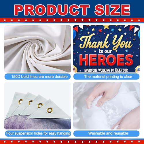 Image of BlissYard Thank You to Our Heroes Banner 71 x 43 Inch 4th of July Decorations Patriotic Happy Veterans Day Outdoor Decorations Veterans Day Photography Background Sign Memorial Day Decor Banner