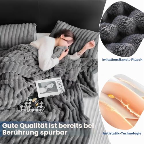 Kuscheldecke Flauschig Decke, Flanell Decke 200x150 cm, Flanell Decke Couchdecke Weiche Warme Sofadecke, Plush Bed Blanket, Cozy Throw, Weich Warm Wohndecke für Sofa Bett Schlafzimmer Büro – Bild 4