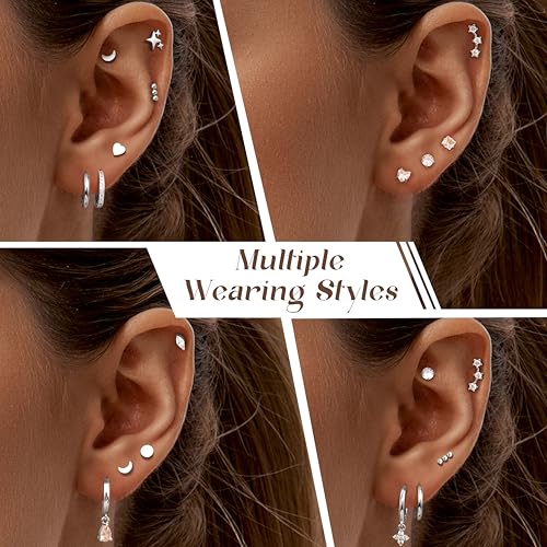 Florideco Premium Hypoallergenic Flat Back Earrings Set for Women - Surgical Steel Stud and Hoop Earrings for Sensitive Ears - Silver Cartilage Earring Collection - Image 4