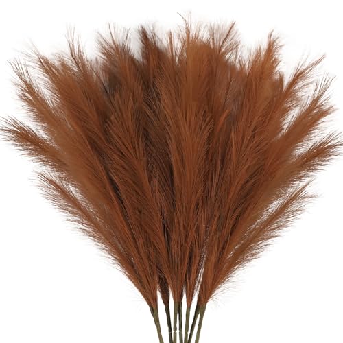 obbsie 8PCS Brown Faux Pampas Grass Decor, 35" Fluffy Floor Vase Filler