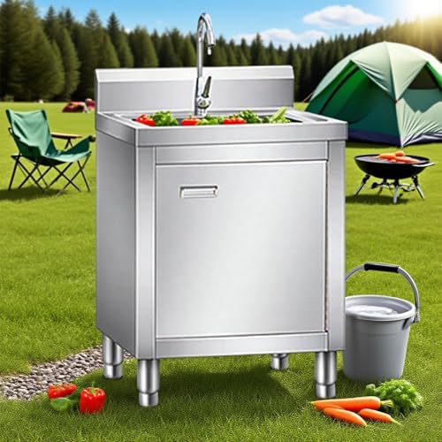 Kitchen Sink with Base Cabinet, Freestanding Sink with Cabinet for Laundry Room, Utility Room, Bathroom and Bath 60 * 60 * 80cm