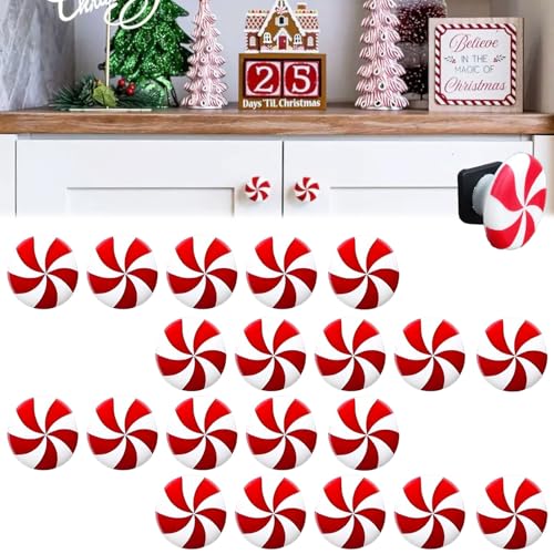 Christmas Peppermint Knob Covers for Cabinets, Sturdy Door Grip Silicone Red Candy Knob Covers, Christmas Holiday Decorative Pulls Protector Knobs Button for Kitchen Drawer Cupboard Closet (A-20PCS)