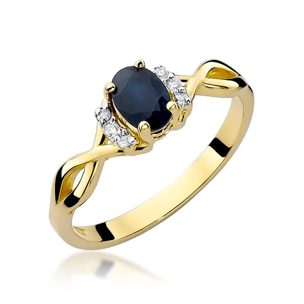 MARKO Damen Verlobungsring aus Gold mit 0,70 Karat Saphir und 0,05 Karat Diamanten, 14 Karat Gold (585) | Goldring mit Box | Goldring für Frauen