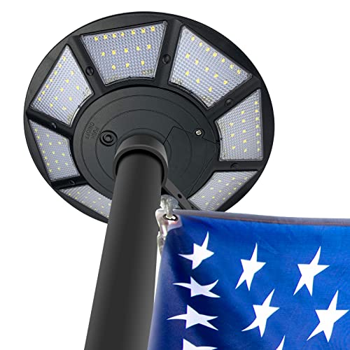 enrybia Poste de luz solar para bandeira ao ar livre, crepúsculo ao amanhecer, 120 luzes de LED, mastro de bandeira super brilhante, para a maioria dos mastros de bandeira de 4,5 a 6,5 m, serve para eixos de ornamento de bandeira de 1,2 cm (Preto)