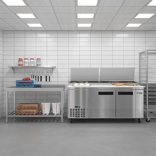 Image of KoolMore 71 in. Commercial Pizza Prep Table with Built-In Refrigerator, Cutting Board, Food Protection Lid, Cold Storage, Rolling Caster Wheels in Stainless Steel, ETL Listed, (KM-RPPS-2DSS)
