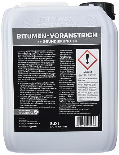 MEM Bitumen-Voranstrich, Gutes Eindringvermögen, Optimale Haftung, Gebrauchsfertig, Einfach zu verarbeiten, Lösemittelfrei, 5 l, Dunkelbraun