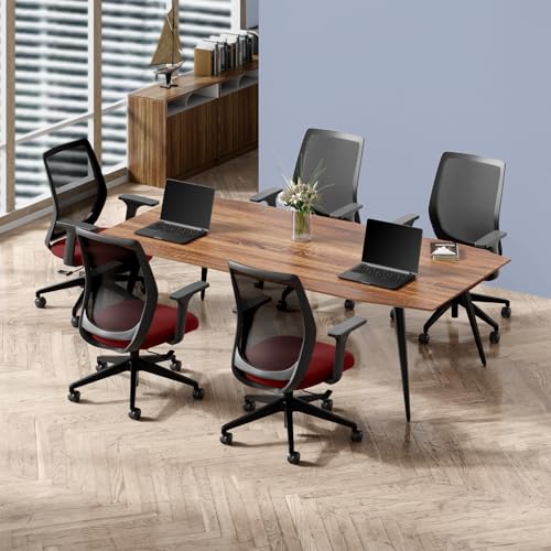 Image of Interio by Godrej Curv Premium Mesh Wide Back Ergonomic Chair for Work from Home /Study | 1 Year Warranty | Height Adjustable Chair | Heavy Duty PP Base | DIY Installation (Set of 5, Milan Red)
