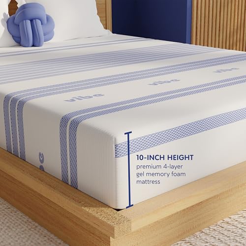 Image of Vibe Gel Memory Foam Mattress, Fiberglass Free 10-Inch CertiPUR-US Certified Bed-in-a-Box, Queen, White