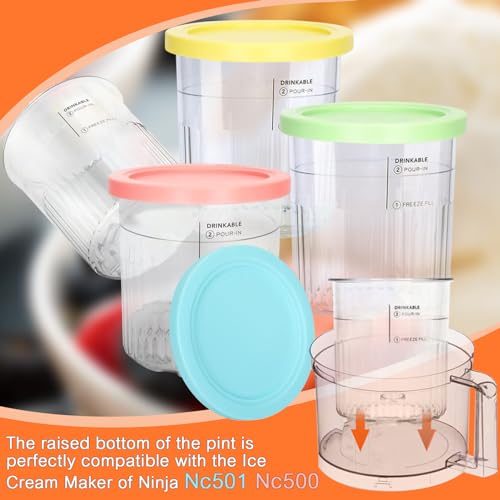 For-Ninja-Creami-Deluxe-Pints-and-Lids-4-Pack-NC500-NC501-Ice-Cream-Pint-fit-for-Ninja-Delux-Ice-Cream-Maker-24-oz-food-container-for-Ninja-Creami-Deluxe-BluePinkYellowGreen For Ninja Creami Deluxe Pints and Lids 4 Pack NC500 NC501 Ice Cream Pint fit for Ninja Delux Ice Cream Maker 24 oz food container for Ninja Creami Deluxe BluePinkYellowGreen