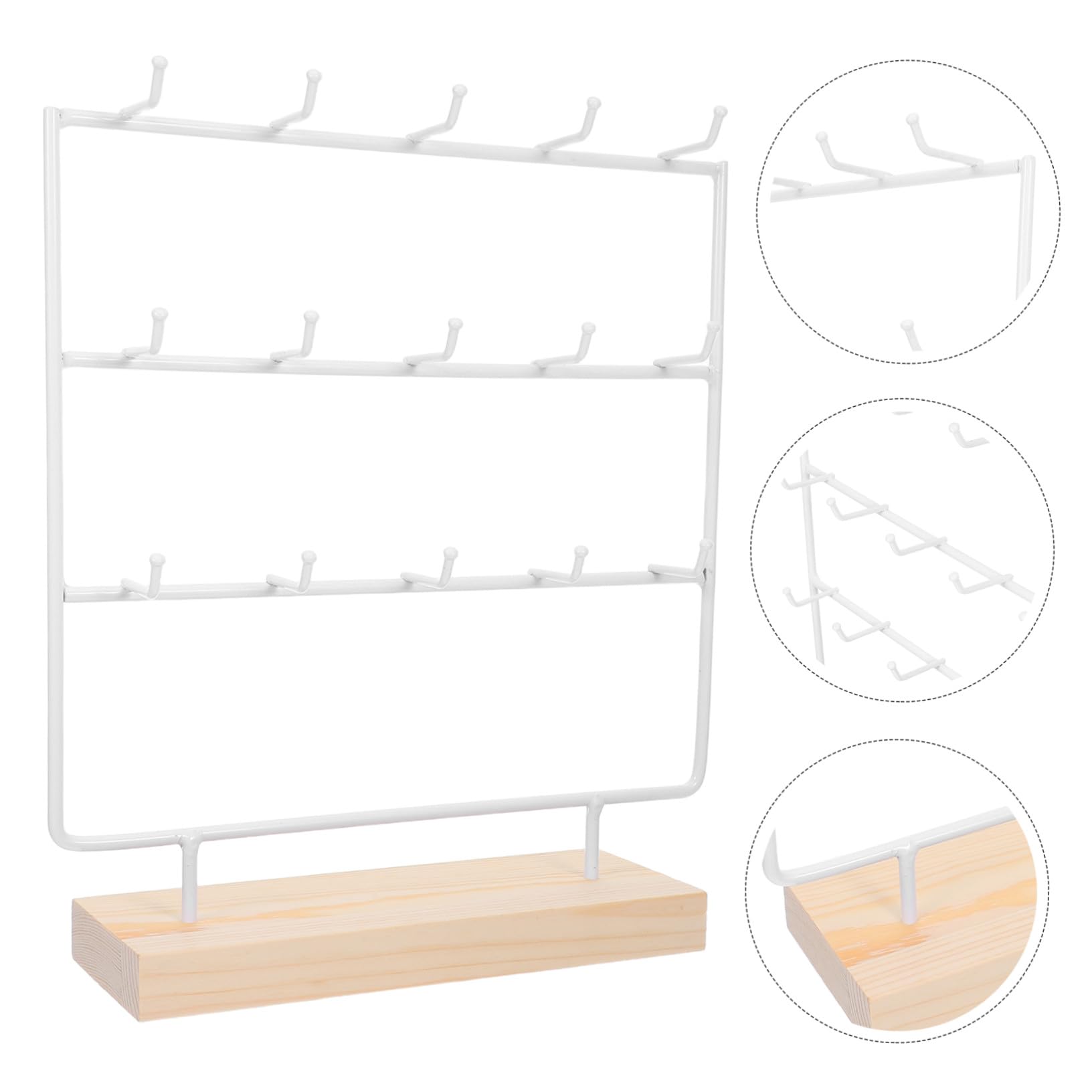 TOYANDONA Espositore in Ferro e Legno 3 Livelli Orecchini Bianco