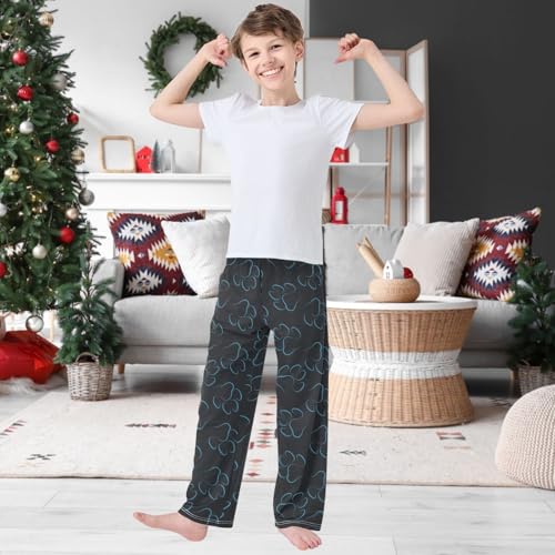 Boy's Pants Blue Dog Paw Pet Black Jogger Pants Elastic Waist Long Bottoms Trousers with Pockets 6-14 Years2