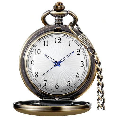 Tiong Reloj de bolsillo clásico retro de cuarzo de acero suave, relojes de bolsillo vintage para hombres y mujeres, números arábigos, esfera blanca con cadena para cumpleaños y graduación, bronce (68 Tiong Reloj de bolsillo clásico retro de cuarzo de acero suave, relojes de bolsillo vintage para hombres y mujeres, números arábigos, esfera blanca con cadena para cumpleaños y graduación, bronce (68