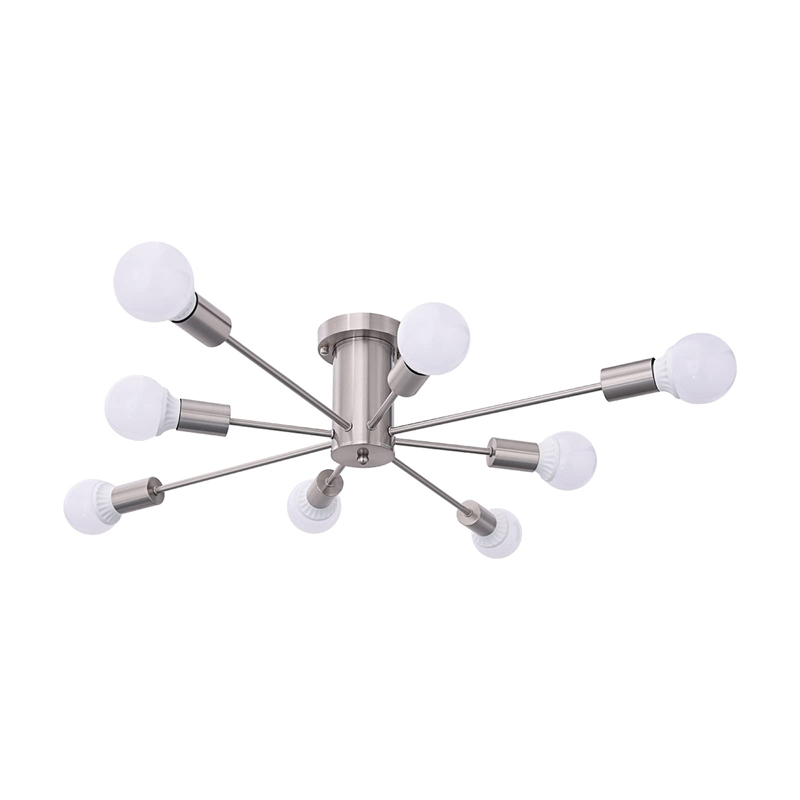 Modern Sputnik Chandeliers 8 Lights Brushed Nickel Semi Flush Mount Ceiling Light Fixture Mid Century Chandelier Light Fixture for Living Room Bedroom Kitchen Hallway Foyer