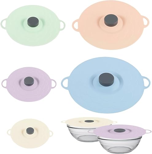 5 tapas de silicona de varios tamaños a prueba de derrames, apta para microondas, tapa de silicona para tazón, plato, olla.