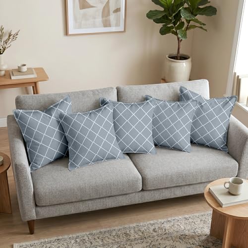 Image of Divine Casa Decorative Cushion Cover Set of 5 Grey | Velvet Feel Polyester Cushion Covers 16x16 Inch | Sofa Cushion Covers with Silver Lace Border | Modern Cushion Covers