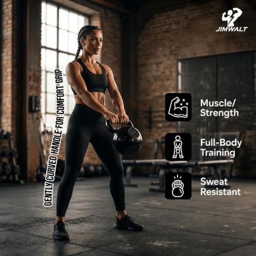Image of Jimwalt Powder Coated Kettlebell Weight - Cast Iron, Anti-Slip Grip, Rust Resistant | Strength Training, Cross Training, Functional Fitness Equipment (Powder Coated 4KG)