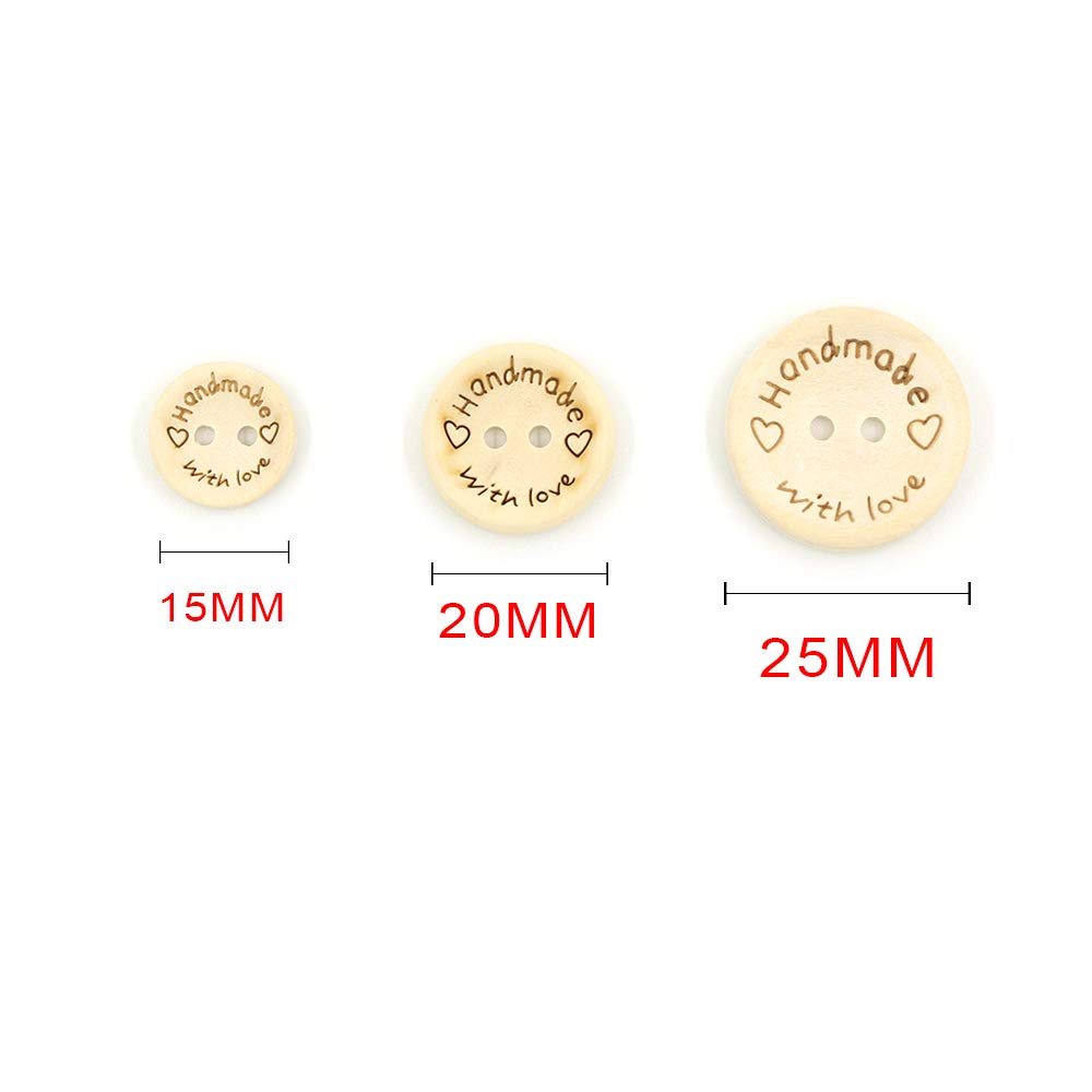 100 Bottoni In Legno Naturali Con Incisione 'fatto Con Amore' – 15 Mm, 2 Fori, Per Cucito E Scrapbooking - 6