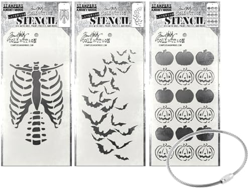 Bundle - Stampers Anonymous - Tim Holtz - Layering Stencils - Batty, Jacks and Bones with Storage Ring - 2024 Halloween Release - ths184, ths186, ths185 image 4