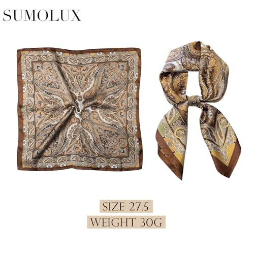 Sumolux Head Hair Scarf for Women Like Satin Silk Scarf Bandana Hair Wrapping Night Large Square Scarves 27.5"2