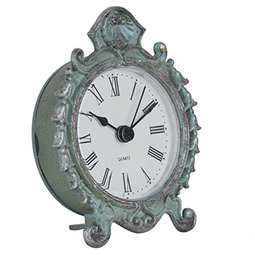 Nikky Home B01EQQF5ZI Baroque Style Pewter Quartz Small Round Table Clock thumb #3