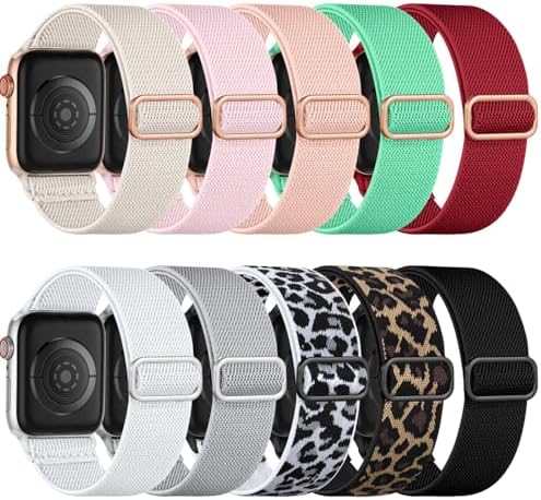 Maledan 10 Stück Elastisch Band für Apple Watch Armband 40mm 42mm 41mm 38mm | Dehnbar Nylon Sport Loop Band für iWatch Series 12 11 10 9 8 7 6 5 4 3 2 1 SE3 SE2 SE, Damen Herren, S