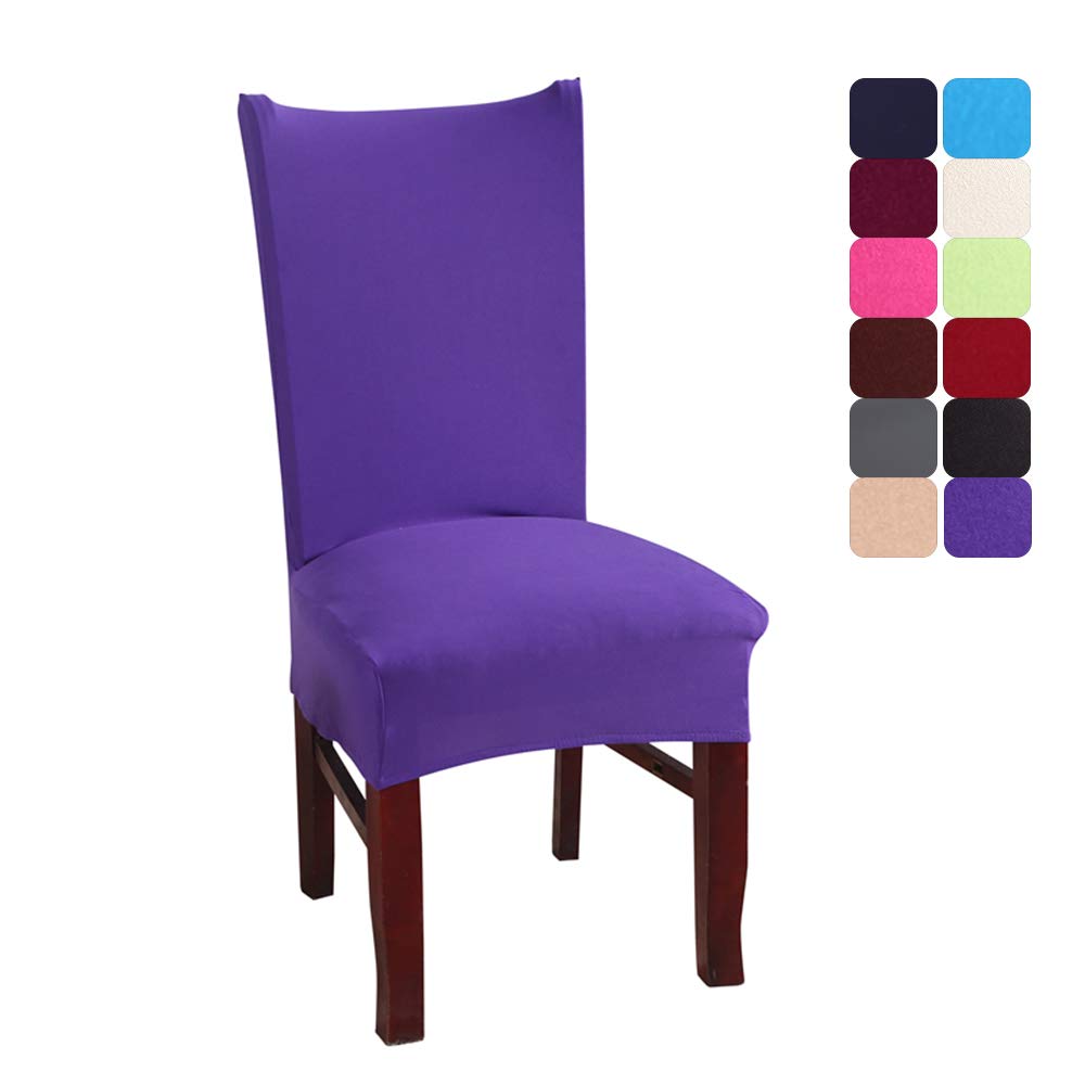 Chickwin Chair Covers for Dining Chair 2/4/6/10PCS, Pure color Universal High Back Stretch Modern Chair Cover for Hotel Party Room Spandex Removable Washable Chair Cover Slipcovers (2 PCS,Purple)