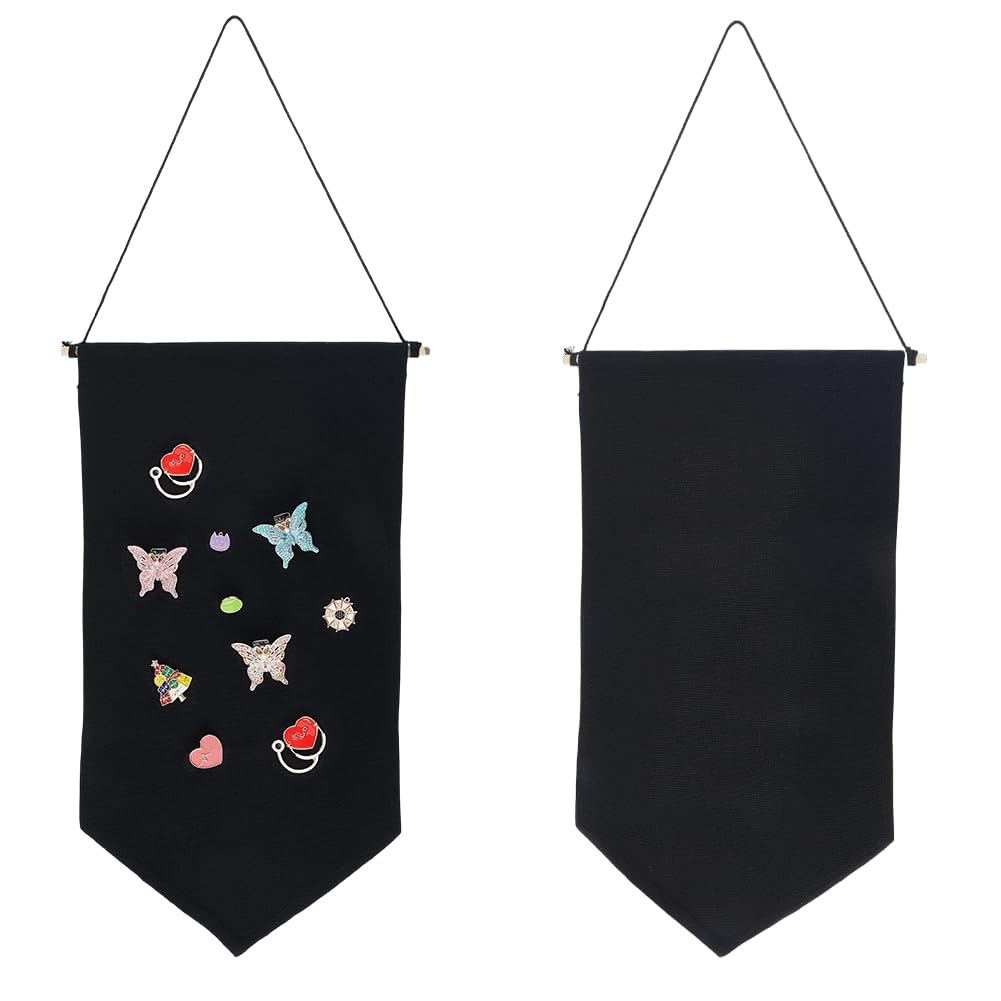 CRASPIRE 2Pcs Pin Banner Canvas Wall Display Hanging Brooch Jewelry Storage Case Collections Black Organizer Board Blank Holder Stand with Rod for Enamel Pins Lapels Earrings Necklace Badge Buttons