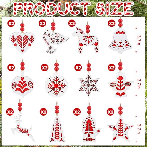 24 Pcs Double-Layer Scandinavian Folk Style Christmas Ornaments 3.7 Inch Wooden Nordic Christmas Tree Hanging Decorations Farmhouse Rustic Hanging Craft Ornaments Decor for Xmas Tree Home - Image 4