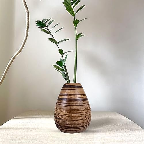 Image of Xtore Marbled Ceramic VASE with Striped Pattern for Home Decor (Pack of 1, Dark Brown)