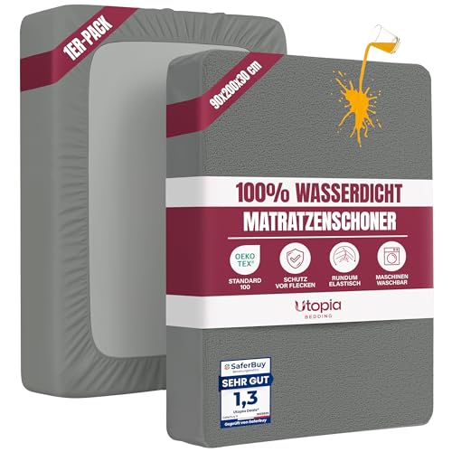 Wasserdichter Matratzenschoner 90x200 cm, 30 cm tief matratzenschutz (Grau)