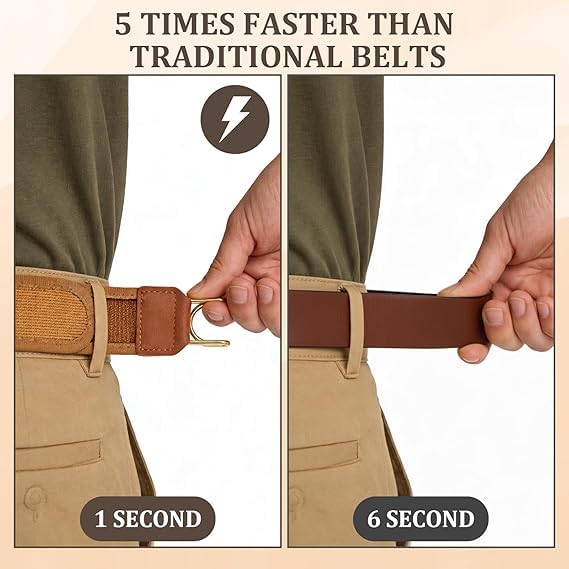 Image of NHCDFA 2PCS No Buckle Belt for Men, Buckle Free Belt with Adjustable Design for Daily Wear, Brown Letter Pattern Belt Extension Set of Two, Comfortable and Easy to Use Waistband